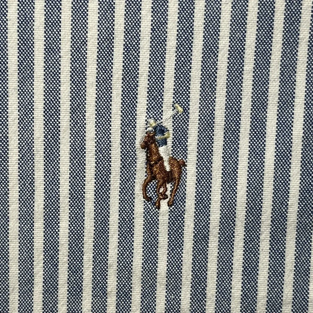 Ralph Lauren XL Men Slim Fit Stretch Oxford Striped Long Sleeve Shirt Flesh Pony